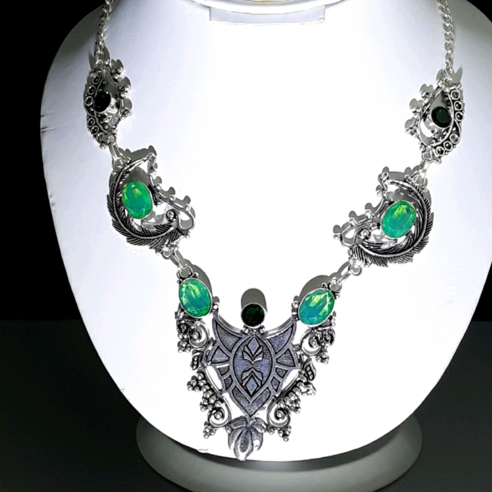 NEW! Green Opaline and Emerald Crystal Necklace